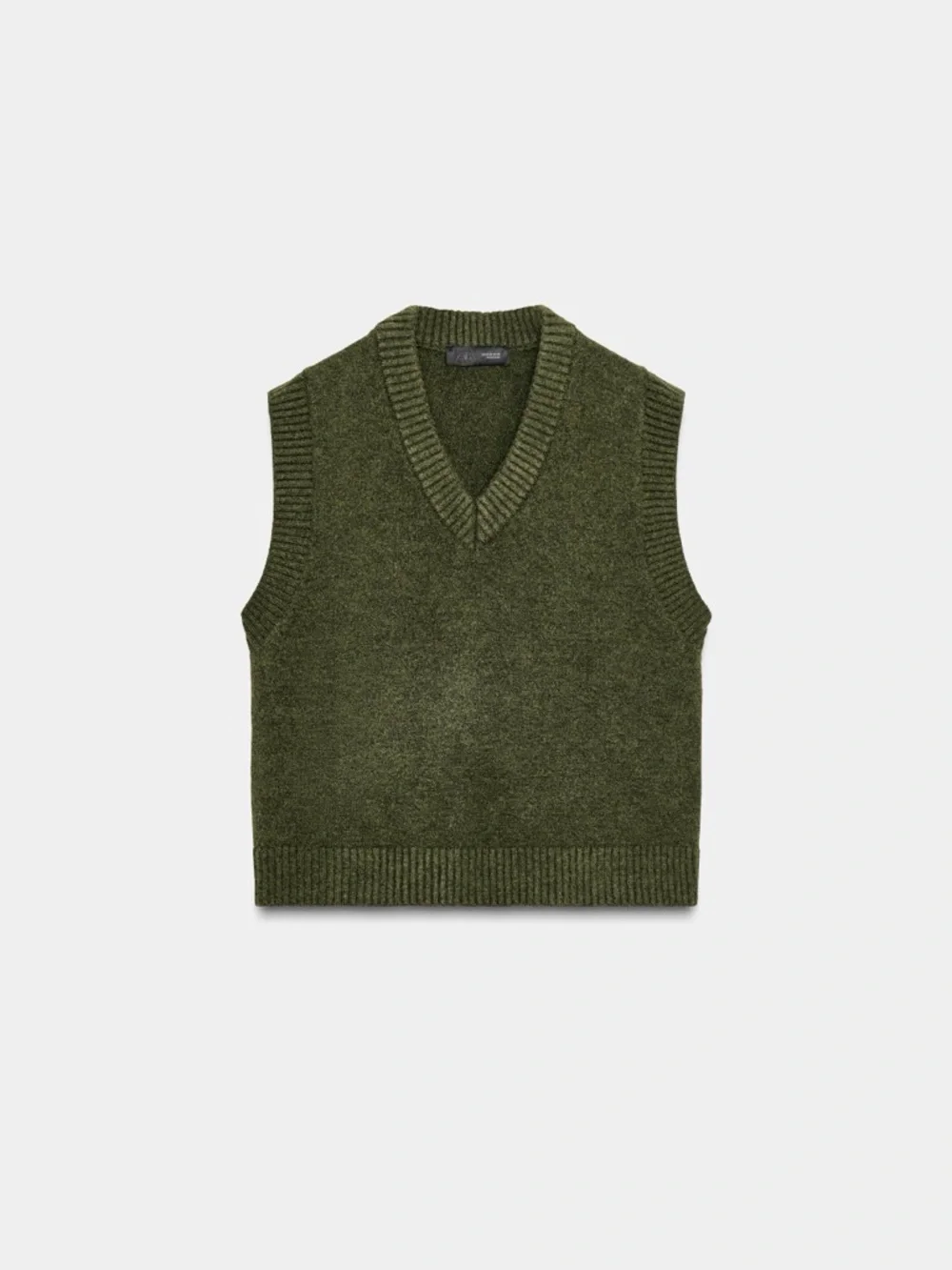 ZARA Olive Green Knit Sweater Vest V-Neck Soft Wool Blend Preppy Chic Size S - Picture 5 of 14